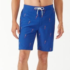 Blue Parrot Print Swim Shorts